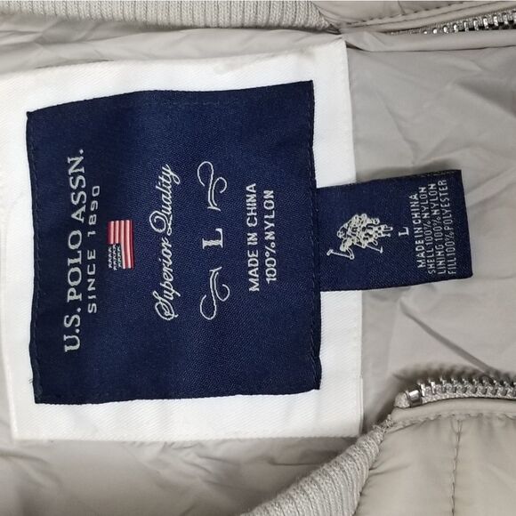 US Polo ASSN puffer coat taupe Women's size large - Picture 3 of 8